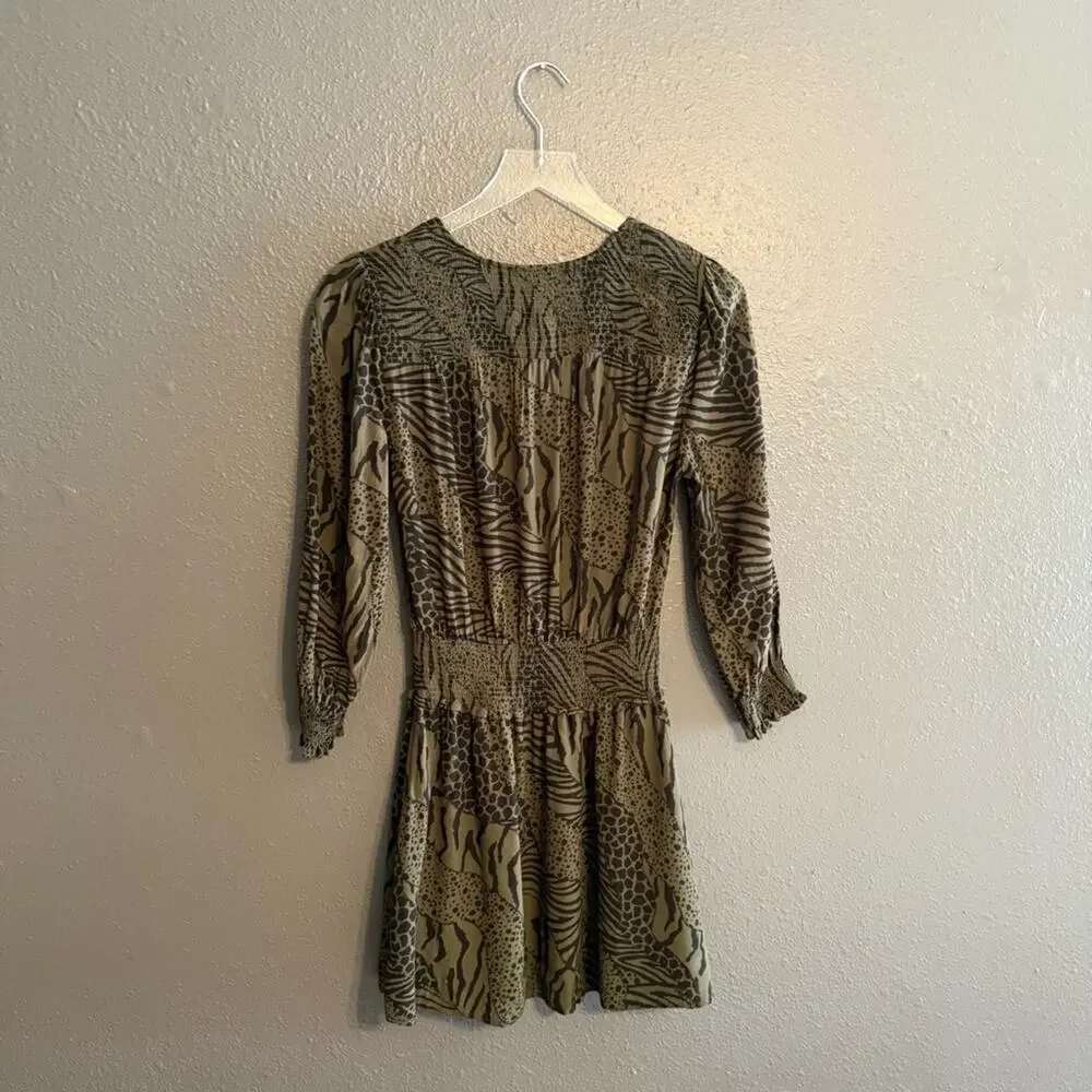 CLEARANCE Rails Jasmine Olive Static Women's Printed Smocked Mini Dress Size S - Picture 4 of 8